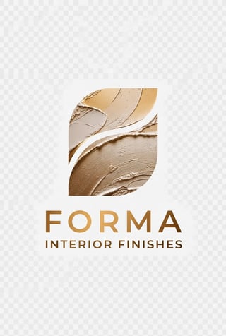 Forma Interior Finishes logo featuring textured beige plaster strokes and stylized leaf design